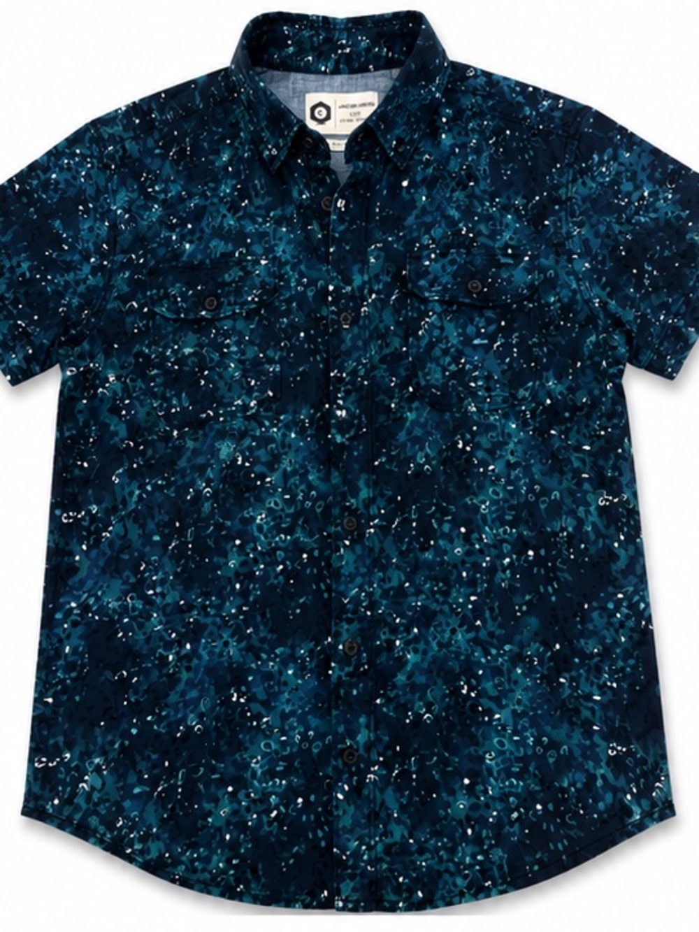 Jack & Jones Navy and Teal Short Sleeve Button-Down Shirt